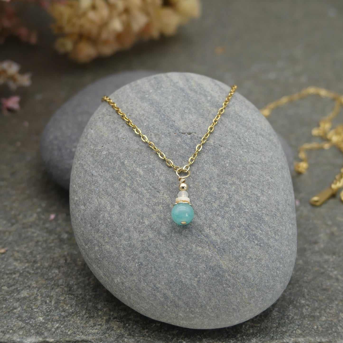 amazoniet ketting met druppel hanger voor dames halflang