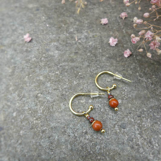 Open Hoop Earrings - Red Jasper