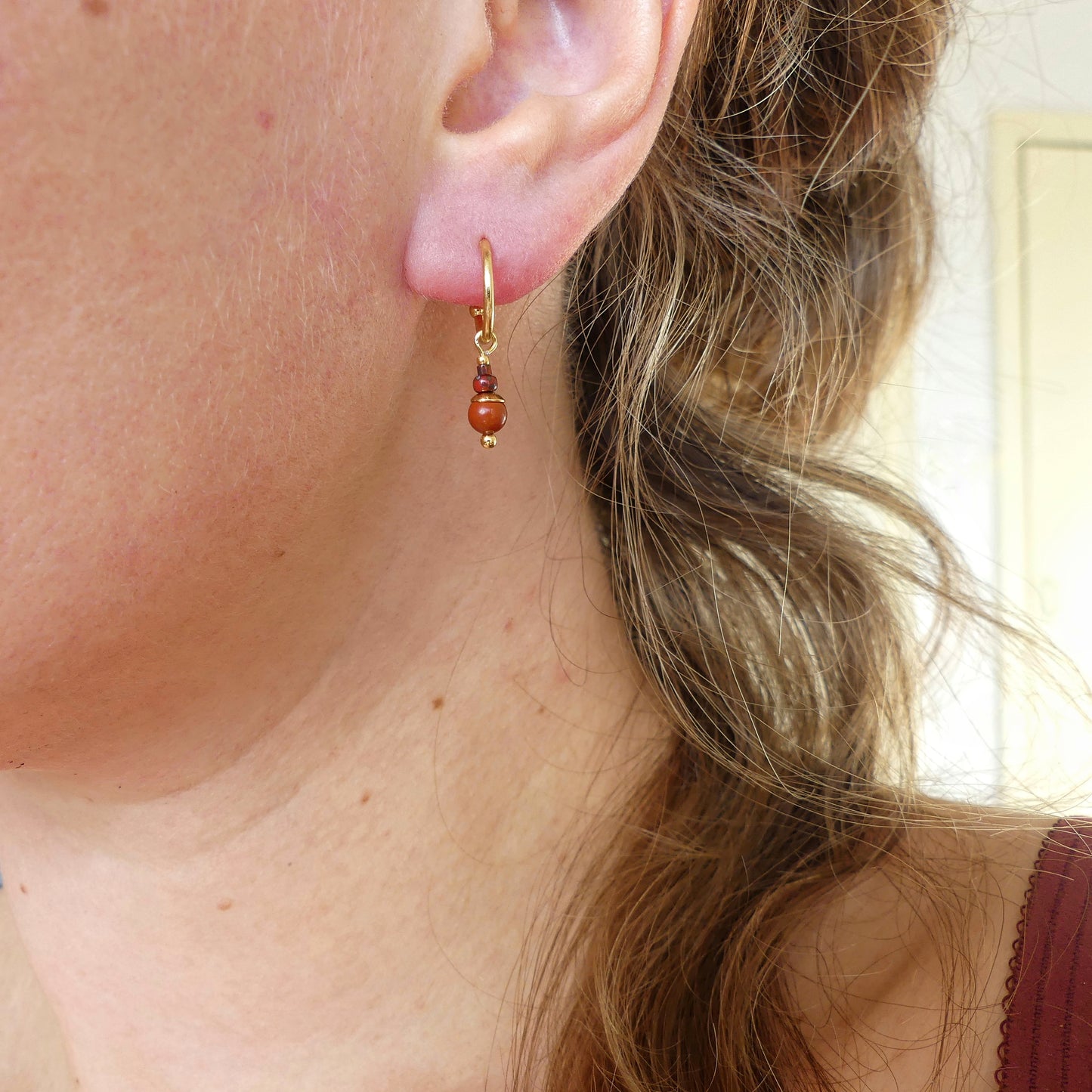 Open Hoop Earrings - Red Jasper
