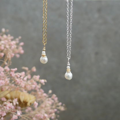handgemaakte duurzame parel ketting met schelp in goud of zilver