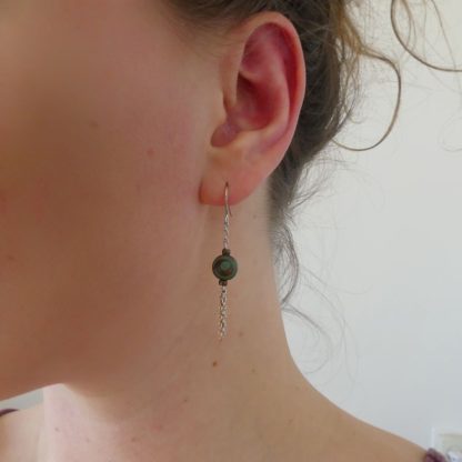 rvs kwast oorbellen zilver met rose goud mix en dzi agaat