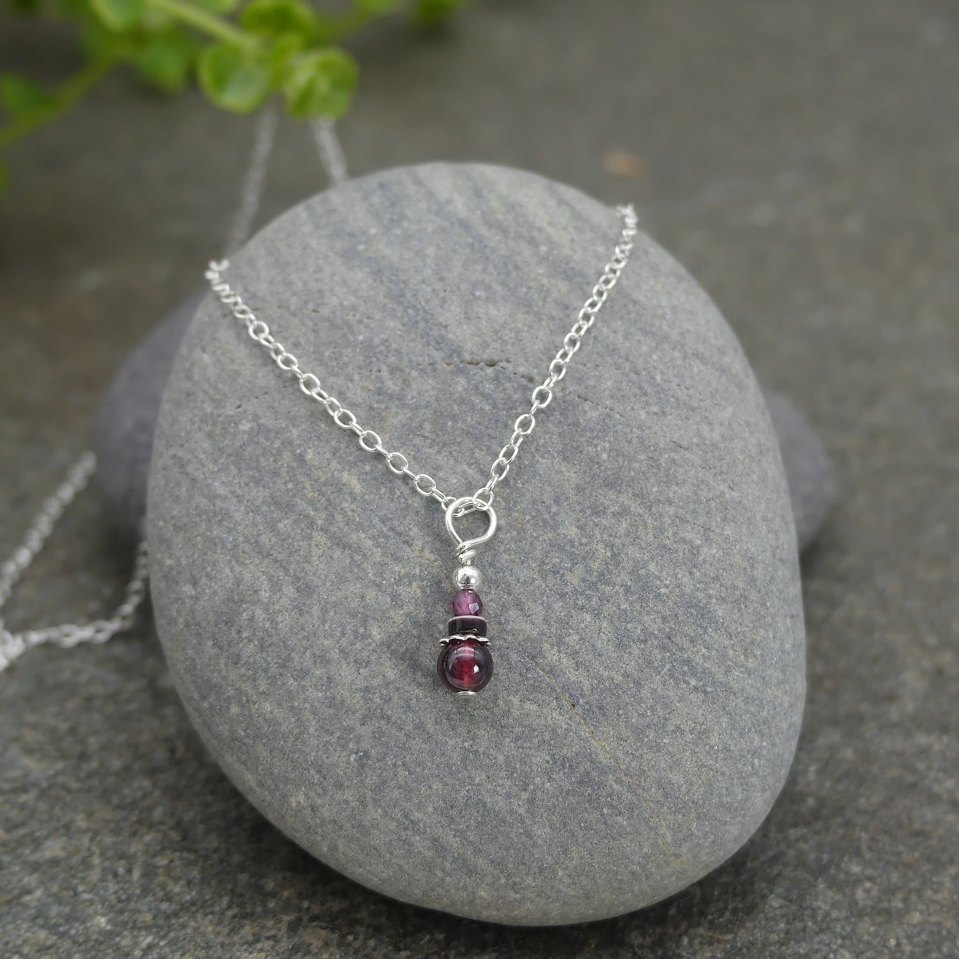 zilveren herfst sieraden granaat ketting druppelhanger