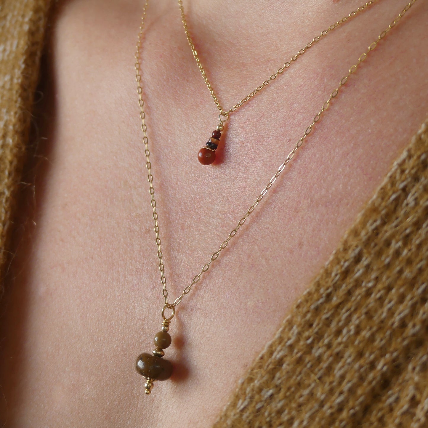 gelaagde ketting jaspis edelsteen goud