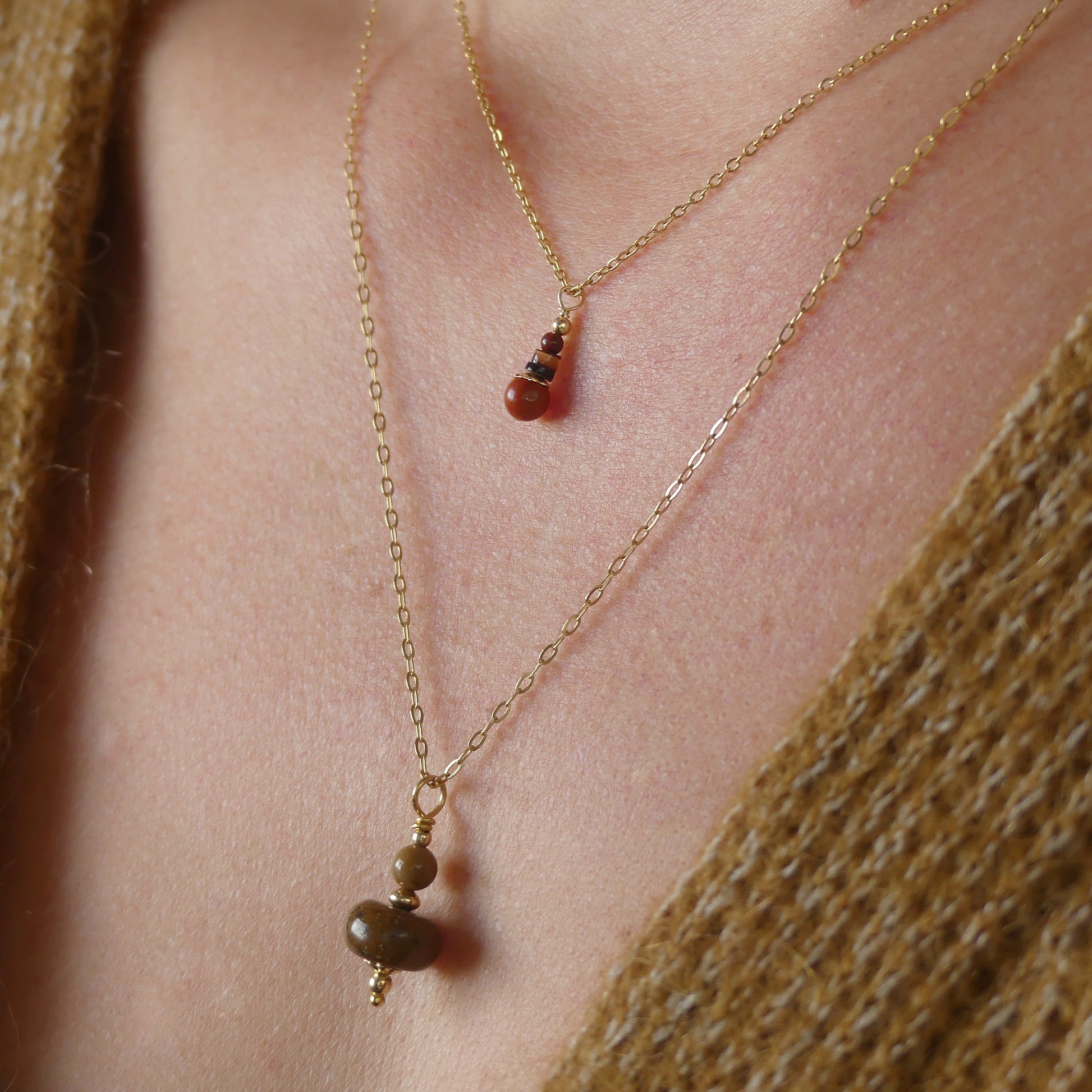 gelaagde ketting jaspis edelsteen goud