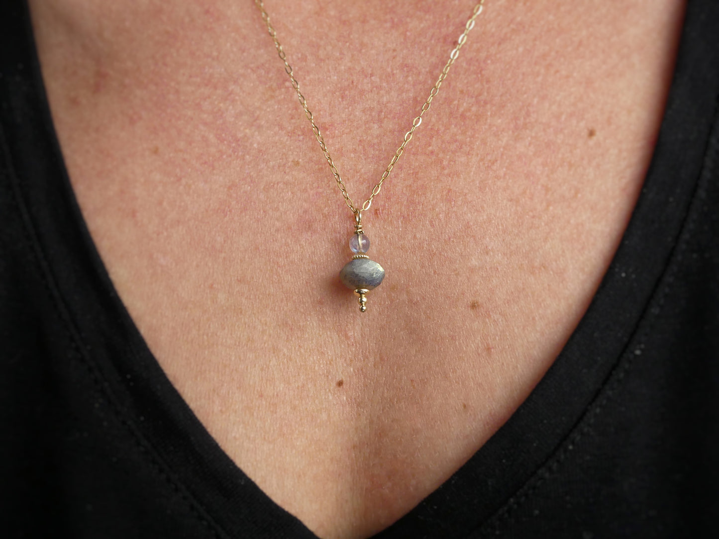 alternatieve pendel ketting in goud met kwaliteit labradoriet gouden flitsen