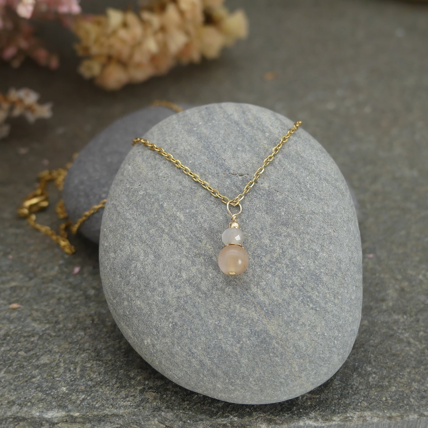 goud kettinkje met maansteen hanger 45 cm sieraden