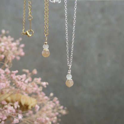 handgemaakte ketting met maansteen perzik roze